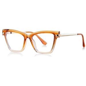 moomoobird Mode Bril Blauw Licht Blokkeren Metaal TR90 Onregelmatige Kat Ogen Bril Frame Vrouwen, Oranje Goud Frame