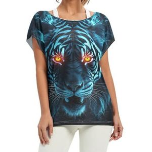 Cool Blue Zebra dames korte vleermuismouwen shirt ronde hals T-shirts losse tops voor meisjes, Patroon, XL