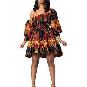 Vrouwen Afrikaanse Boho Korte Jurk Etnische Hoge Taille Mini Jurken Dames Off Shoulder Kleurrijke Ankara Print Jurk