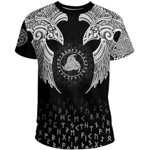 Middeleeuws Noords Odin's Raven T-shirt - Viking 3D Bedrukte Keltische Knoop Heren Los Sport Harajuku Korte Mouw - Zomer Vegvisir Tattoo Pagan Sneldrogende Top (Color : Black, Size : M)