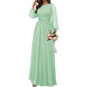 SAYNO Chiffon bruidsmeisjesjurk voor dames, bruiloft, cocktailjurk, ruches, avondjurk, baljurk, grote maten, mintgroen, 36