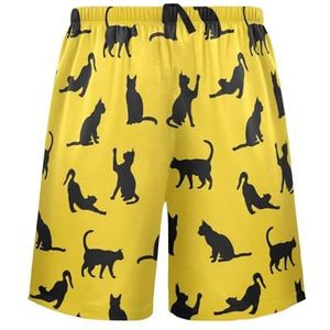 LI ZHI XIN Herenpyjamabroek, korte pyjamabroek, zomer casual shorts, elastische tailleband met trekkoord, rechte losse pasvorm met 2 zakken, S-XXL schattig kattenpatroon, Meerkleurig, S