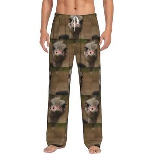 Leuke Struisvogel Heren Polyester Pyjama Broek Lange Pj Broeken, Nachtkleding Lounge Slaap Broek Met Zakken Pack, Wit, S