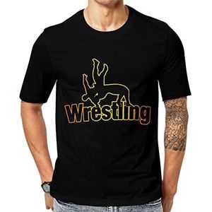 Wrestling T-shirt met korte mouwen voor heren, grafische ronde hals, print, casual T-shirt, tops, M
