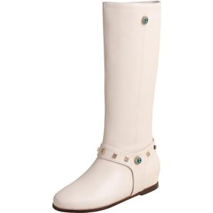 CHICMARK Comfortabele en casual kniehoge laarzen met sleehak van rundleer met ronde neus voor de winter, beige, 36 EU