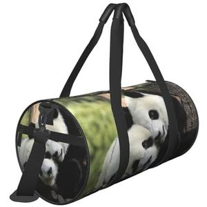 Mooie panda's print reizen plunjezakken met zak en verstelbare riem grote gymtas mode yoga tas voor vrouwen mannen, Zwart, Eén maat