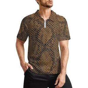 Bruin slangenhuidpatroon heren golfpoloshirts klassieke pasvorm T-shirt met korte mouwen bedrukt casual sportkleding top M