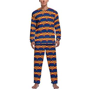 Arizona vlag zachte heren pyjama set comfortabele lange mouwen loungewear top en broek geschenken L