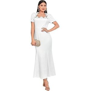 jurken voor dames Elegante witte zeemeerminjurk met zoom en applicaties (Color : Wei�, Size : L)