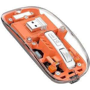 MAGIC-REFINER Draadloze Muis, 2.4 GHz of Bluetooth 5.0 Wireless Mouse, Stille Klikken, Oplaadbare, 2400DPI USB-C Transparante Gaming Mouse, Batterijniveau Zichtbaar, Laptop/Win/Mac/Chrome, Oranje