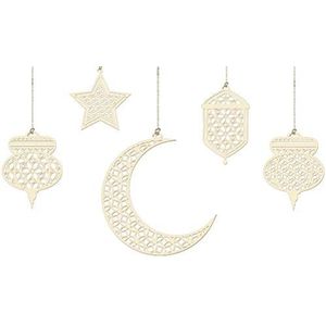 Ayaaa Houten maanhanger, ramadan decoratieve slinger, ster, houten schijven, maan, ster, ramadan Eid, Mubarak, houten hanger voor Eid Ramadan DIY huisdecoratie