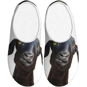 EdWal Leuke Zwarte Geit Dier Print Winter Warme Slippers Indoor Anti-slip Pluche Slippers Ontspannen Thuis Voor Vrouwen Mannen, Zwart, 37.5 EU