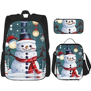 OdDdot Schoolrugzakset, reisrugzak, lichtgewicht boekentas, met lunchtas, potloodetui-koude boom camouflage print, Kerst Happy Snowmans, Eén maat, Schooltas Set