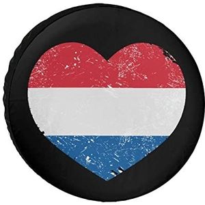 Nederland Holland Hart Retro Vlag Grappige Reserveband Cover Weerbestendige Wielbeschermers Camping Decor voor de meeste Voertuigen