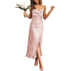 Spaghettibandjes voor bruiloft, galajurk voor dames, met V-hals, formele jurk, Penseel Roze, 56 NL/Plus