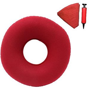 TUAKIMCE Aambei donutstoel, opblaasbaar donutkussen, aambeien, donutkussen, rubberen ring om op te zitten voor drukontlasting aambeien, postnatal, chirurgie, luchtpomp inbegrepen (rood)