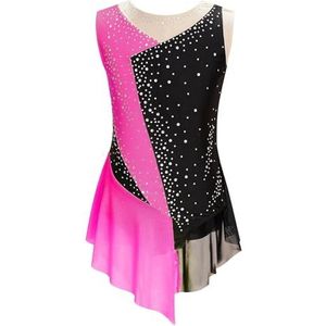 AMENGJ Turnpakje Meisjes Sprankelend Kunstschaatsen Turnpakje Jurk Kleurblok Mesh Patchwork Mouwloze Bodysuit Dans Ballet Gymnastiek Jurken, roze, 40