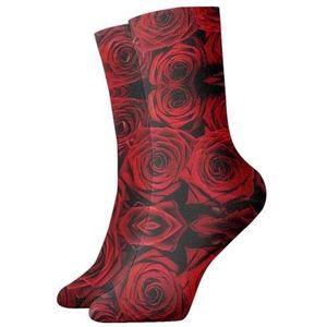 EWQrtyy Rode Roos Bloem Alle Seizoen Comfort Sokken, Medium Gewicht Ademend Dagelijks Sokken Voor Thuis En Kantoor