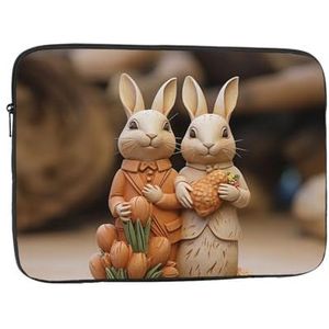 Laptophoes voor vrouwen notebook draagtas twee konijnen in de lente print slanke laptophoes hoes schokbestendige beschermende notebooktas laptoptas 13 inch