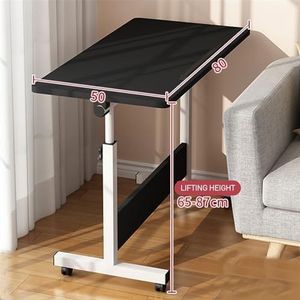 standing computer desk Luie man laptoptafel, verplaatsbare lift kleine tafel slaapkamer met katrol kleine bank nachtkastje staande laptop bureau (Color : FoldableBlack, Size : 80 * 40cm)