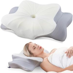 Cervicaal kussen voor nekpijnverlichting, Contour Memory Foam kussen om te slapen, Ergonomisch orthopedisch neksteunkussen voor zijkant, rug en buik dwarsliggers met comfortabele en ademende kussensloop
