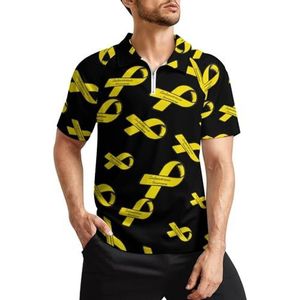 Geel lint endometriose bewustzijn heren golfpoloshirts klassieke pasvorm T-shirt met korte mouwen bedrukt casual sportkleding top M