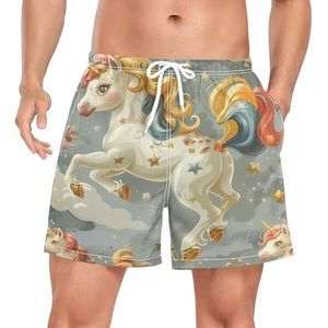 Wzzzsun Leuke Regenboog Eenhoorns Ster Heren Zwembroek Board Shorts Sneldrogende Trunk met Zakken, Leuke mode, XXL