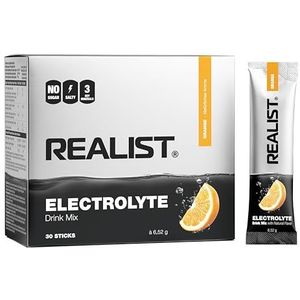 REALIST Elektrolyten zonder suiker, elektrolytenpoeder met 1000 mg natrium, 330 mg kalium en 60 mg magnesium voor elektrolytenbalans, snelle hydratatie, sport, KETO, vasten, 30 sticks, oranje