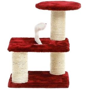 Katten klimrek Drielaags Kattenklimrek Met Drie Kolommen, Sisal Kattenkrabplank, Kattenkrabpaal, Kattenklimrek Klimmen(Red)