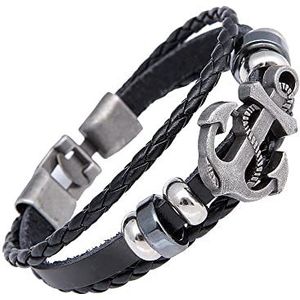 Armband voor man lederen armband armband, bijpassende armbanden voor koppels, armband voor vrouwen, Silvernautische charme anker armband bedels armband voor mannen vrouwen multi-wrap touw armbanden