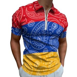Paisley Armenië Vlag Half Zip-up Polo Shirts Voor Mannen Slim Fit Korte Mouw T-shirt Sneldrogende Golf Tops Tees M