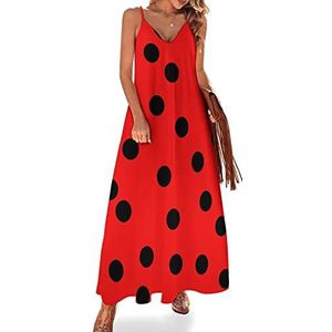 Black Dot Lieveheersbeestjeshuid dames zomer maxi-jurk V-hals mouwloze spaghettiband lange jurk
