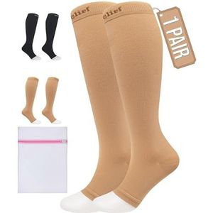 360 RELIEF Open Teen Compressiekousen voor Dames en Heren - 15-20mmHg Compressiesokken voor Spataderen, Circulatie, Reizen, Vliegen - Klasse 1 Steunkousen Zonder Tenen