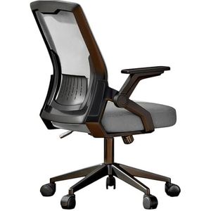 FZDZ Hoge rug mesh stoel in hoogte verstelbaar en ergonomisch ontwerp thuiskantoor computer bureaustoel Executive met lendensteun en opklapbare armleuning draaistoel (kleur: zwart+grijs)