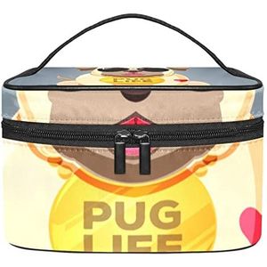 Make-up Organizer Bag, Reizen Make-up Tas Organizer Case Draagbare Cosmetische Tas voor Vrouwen en Meisjes Toiletartikelen Grijs Pug Animal, Meerkleurig, 22.5x15x13.8cm/8.9x5.9x5.4in