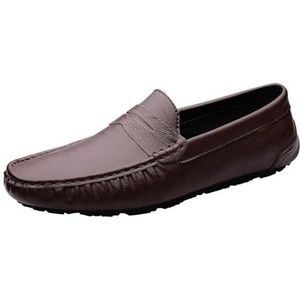 Herenloafers Schoenen Leren stiksels Details Penny-loafers Flexibele platte hak Antislip Modieuze instappers (Color : Brown, Size : 40 EU)