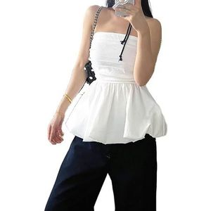 OHERUWKLS Damesmode Casual Slim Off Shoulder Ruffle Basic Tube Ruffle Zoom Top,Wit,M