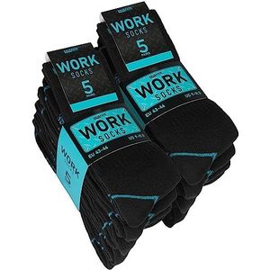 BRUBAKER 10 paar werksokken voor heren - WORK sokken voor optimale grip op het werk - robuuste functionele sokken van katoen - versterkte hielen en tenen - Zwart Turquoise - Maat 47-50