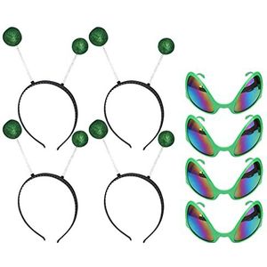 4 sets Alien hoofdband bril set groene Martian hoofdband enge buitenaardse bril foto prop Festival rollenspel hoofdtooi for kinderen volwassenen