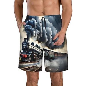 DRTGEDS Steam Train Clouds Zwembroek voor heren, sneldrogend, zomer, strandshorts met zakken en voering van mesh, Wit, XL