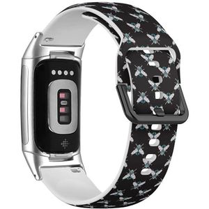 RYANUKA Sport-zachte band compatibel met Fitbit Charge 5 / Fitbit Charge 6 (borduursteentjes groene vlieg mode) siliconen armband accessoire, Siliconen, Geen edelsteen