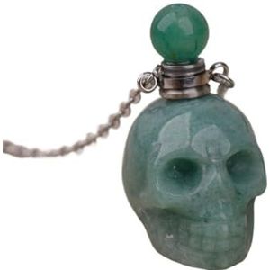 Gemstone Skull Head Perfume Bottle Pendant For Women Hand Carved Crystal Skull Figurine Essential Oil Necklace Gift (Color : Gold_Green Adventurine)