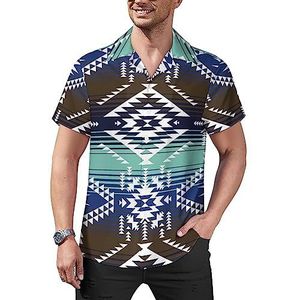 Southwestern Native Retro Navajo Patroon Heren Casual Button-Down Shirts Korte Mouw Cubaanse Kraag Tees Tops Hawaiiaans T-shirt M