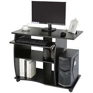 Computerbureau met 4 Wielen, Toetsenbordslede en Desktopvak, Laptoptafel Bureau, MDF, 90 * 50 * 75 cm (zwart)