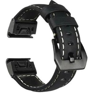 Lederen band horlogeband geschikt for Garmin Fenix ​​5/5X/5S 6/6X/6S 7S 7 7X Smart armband 20 22 26mm Quick Easy Fit polsbandje (Color : Black, Size : 26mm For Fenix 7X)