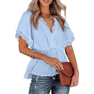 Kant Peplum Top Met V-hals Elastische Taille Peplum Zomer Shirt Voor Vakantie Reizen S