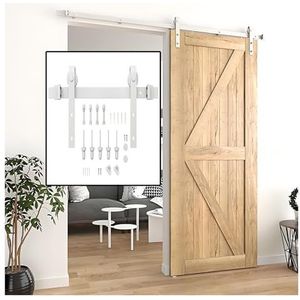 Schuifdeurrailset voor schuurdeuren, Schuurdeur Hardware Kit Witte Enkele Deur Meerdere Maten(90.5"" Track (Single Door))
