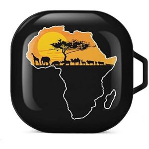 Afrikaanse dieren over kaart van Afrika oordopjes hoesje compatibel met Samsung hard shell beschermhoes zwart stijl