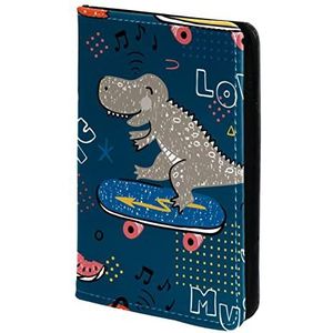Dinosaurus Skateboard Blauw Paspoorthouder, Paspoort Cover, Paspoort Portemonnee, Travel Essentials, Meerkleurig, 11.5x16.5cm/4.5x6.5 in