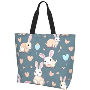 MYGANN Cartoon Leuke Bunny Vrouwen Grote Capaciteit Schouder Waterdichte Boodschappentas Voor Dagelijkse Reizen Gift Bag, Zwart, Eén maat